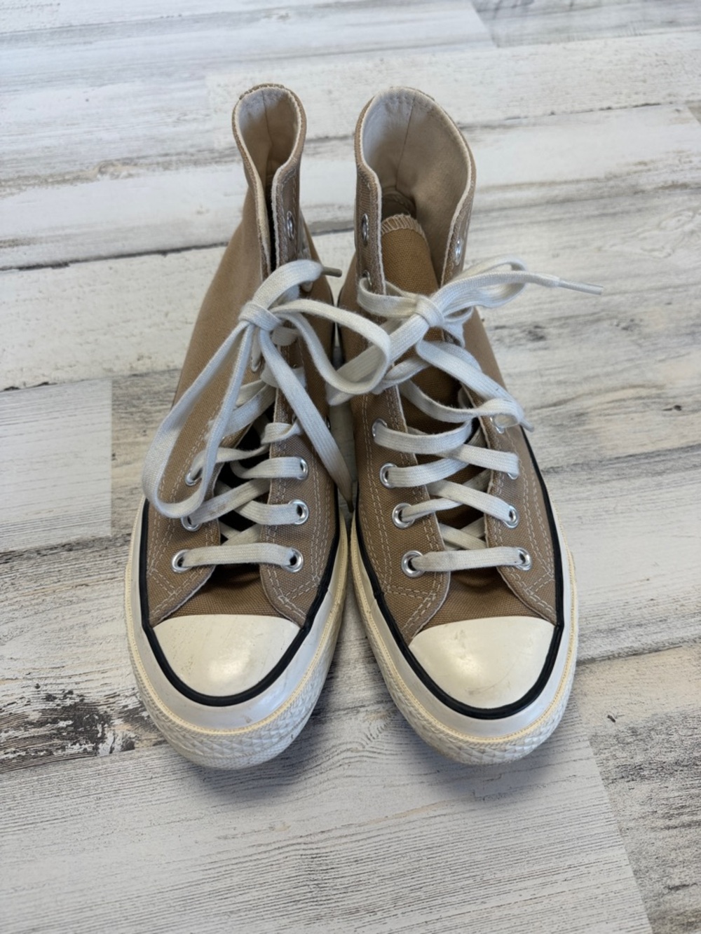 Converse High-Top Sneakers in Tan with White Accents - Picture 2 of 5